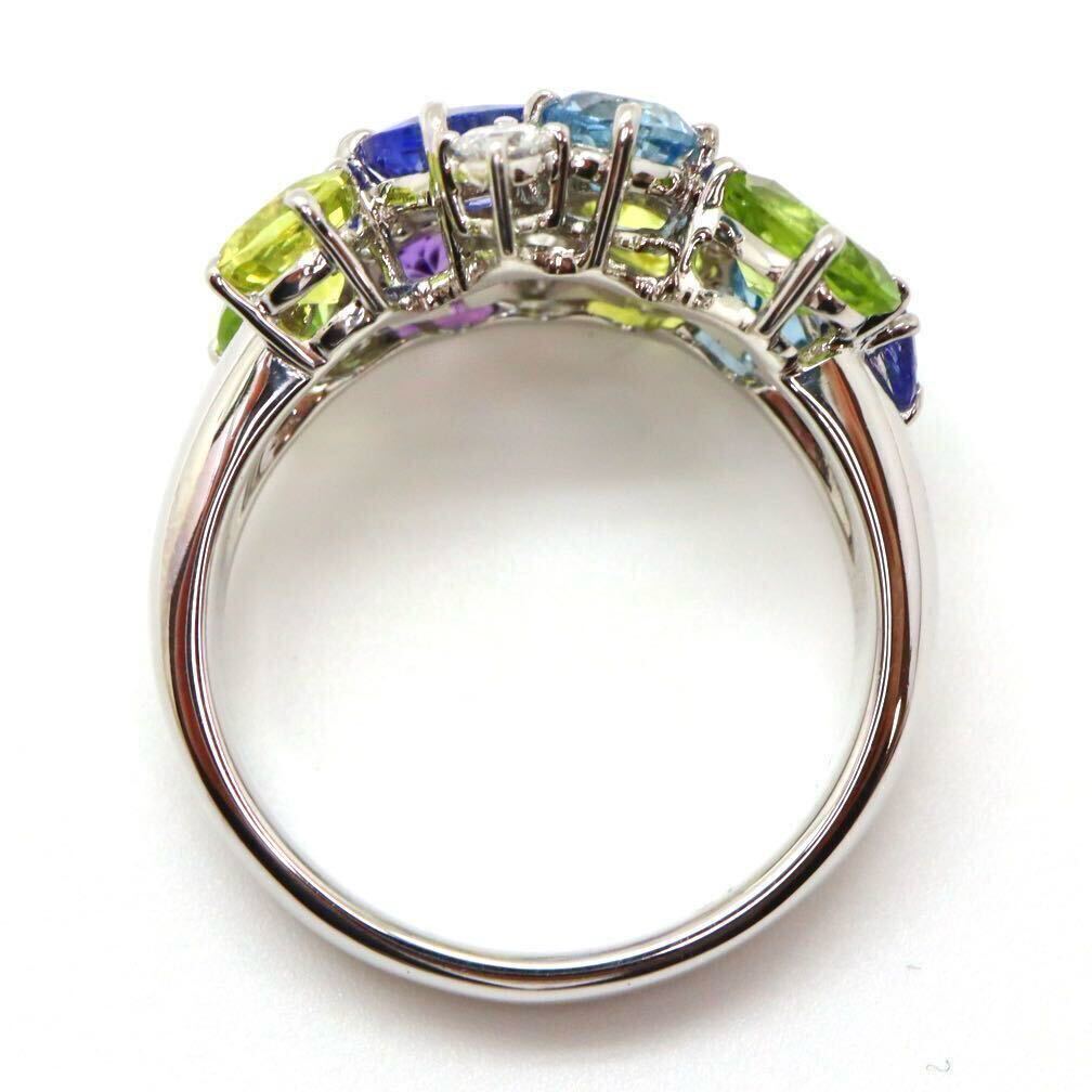 豪華!!ソーティング付き!!＊K18WG天然タンザナイト/カラーストーンリング＊●a 7.5g 約13.5号 約2.00/0.17ct diamond jewelry ring EF1/EF2の画像6