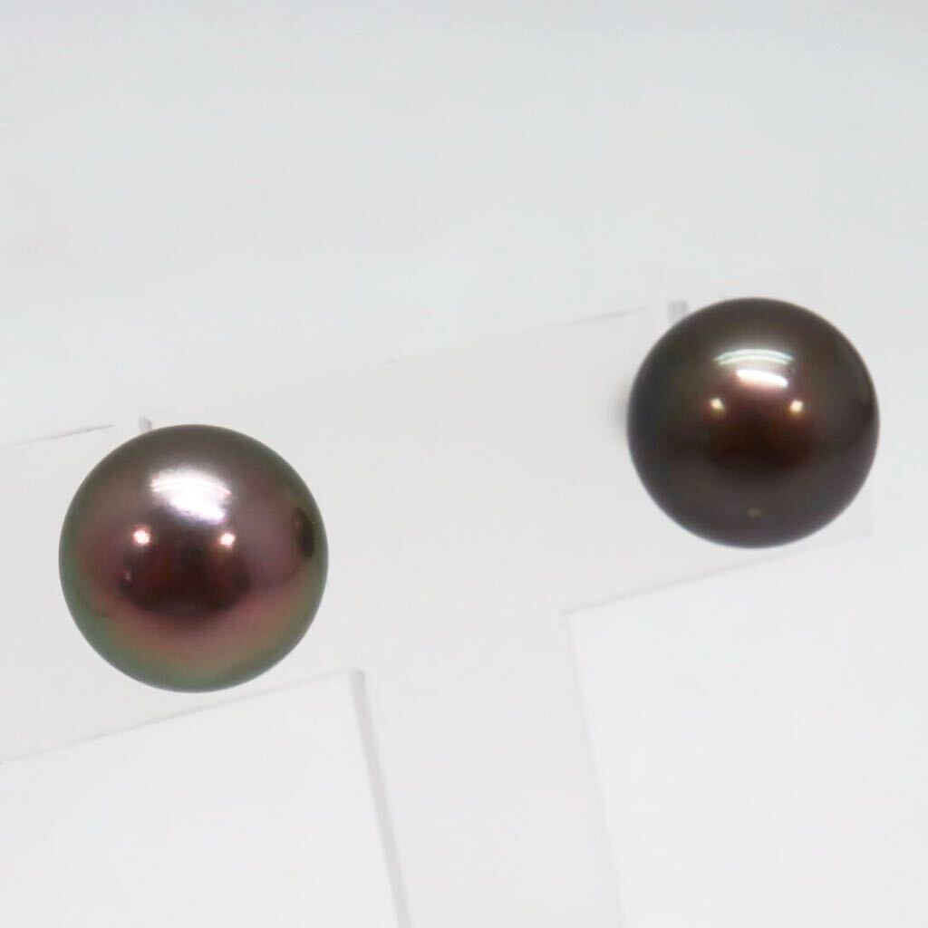 大珠!!＊Pt900南洋黒蝶真珠ピアス＊m 約6.4g 約12.5~13.0mm 黒真珠 Black Butterfly Pearl earring pierce jewelry DB5/D_画像3
