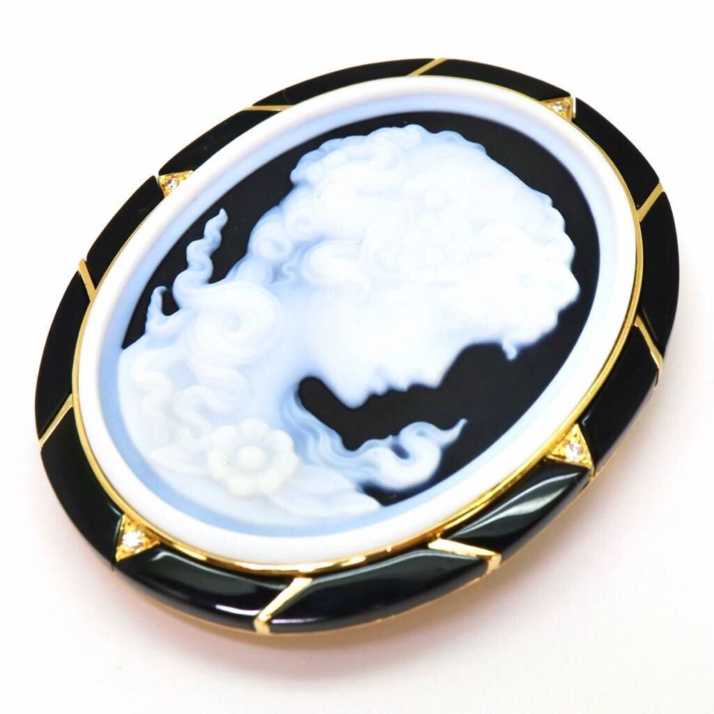 ＊H.P.Muller(ハンス・ペーター・ミュラー) K18カメオ/天然ダイヤモンドブローチ＊m 23.3g 0.04ct cameo diamond broach jewelry EG6/EG6_画像3