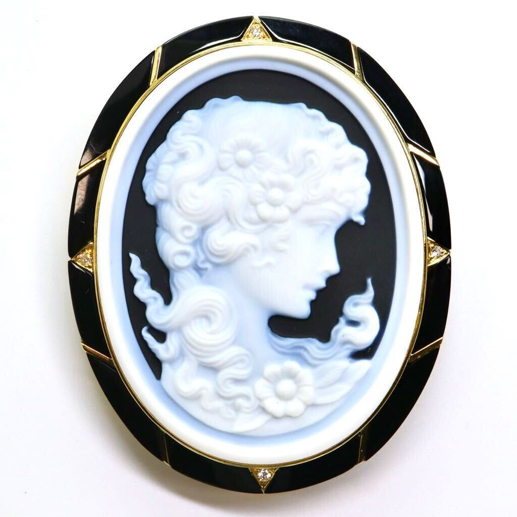 ＊H.P.Muller(ハンス・ペーター・ミュラー) K18カメオ/天然ダイヤモンドブローチ＊m 23.3g 0.04ct cameo diamond broach jewelry EG6/EG6_画像1