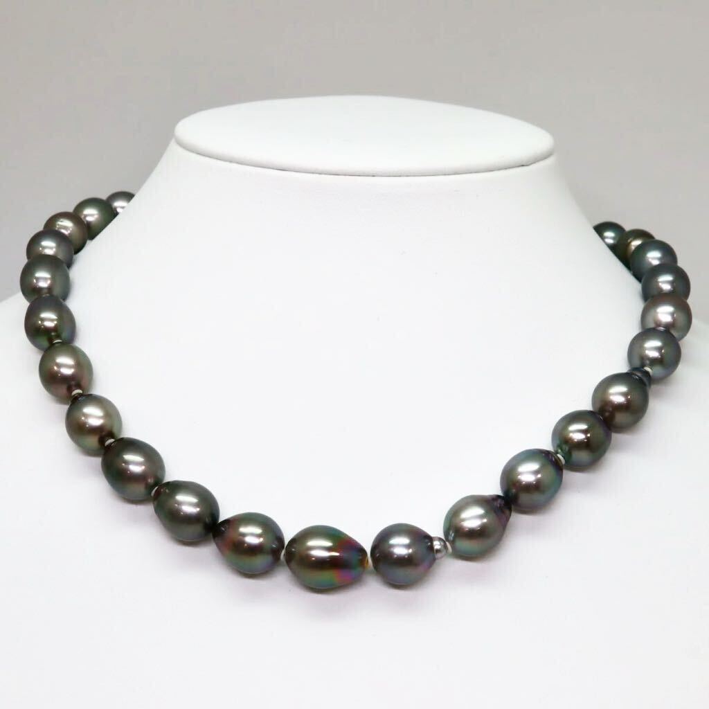 ＊南洋黒蝶真珠ネックレス＊m 約62.4g 約44.0cm 9.0~12.0mm 黒真珠 パール pearl jewelry necklace accessory silver EB0/EB0_画像2