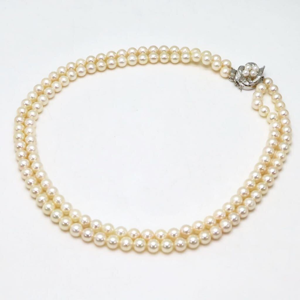 ＊アコヤ本真珠2連ネックレス＊m 約75.7g 約47.5cm 約7.0~7.5mm あこや パール pearl necklace jewelry silver DD0/EA0_画像5