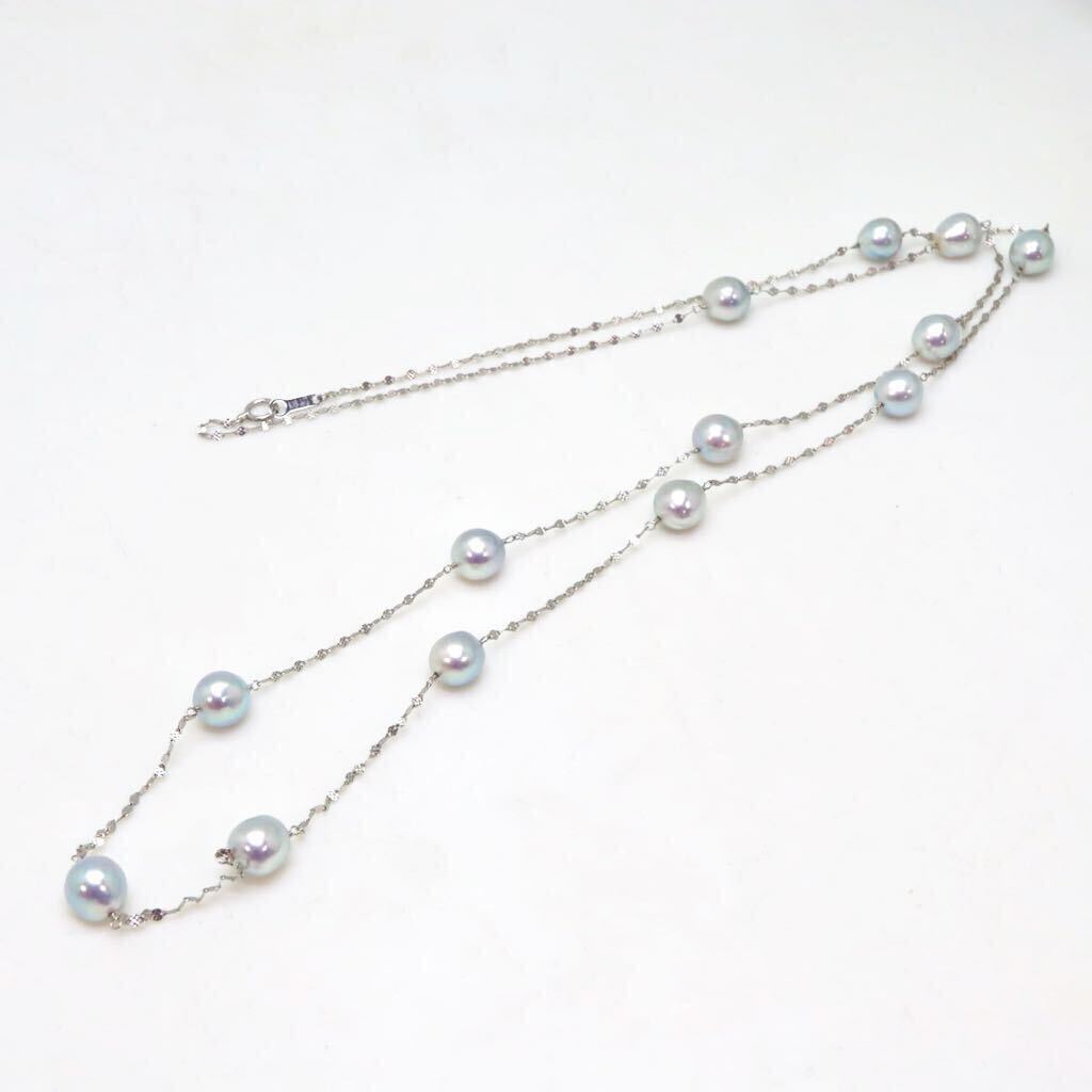 大珠!!＊K18WGアコヤ本真珠ステーションネックレス＊●a 約12.3g 約80.0cm 約8.0~8.5mm あこや pearl necklace accessory jewelry EB0/EB0_画像2