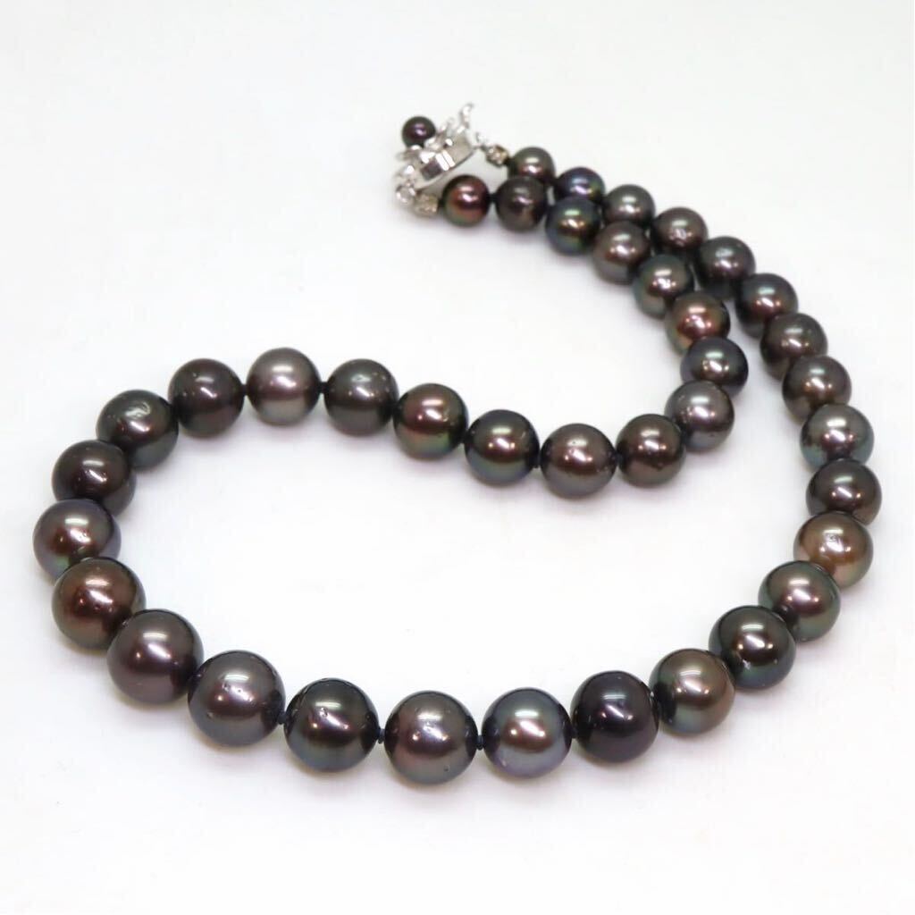 ＊南洋黒蝶真珠ネックレス/Pt900ピアス＊a 68.2g 44.5cm 8.0~12.0mm 黒真珠 pearl jewelry necklace accessory silver EB0/EC0_画像5