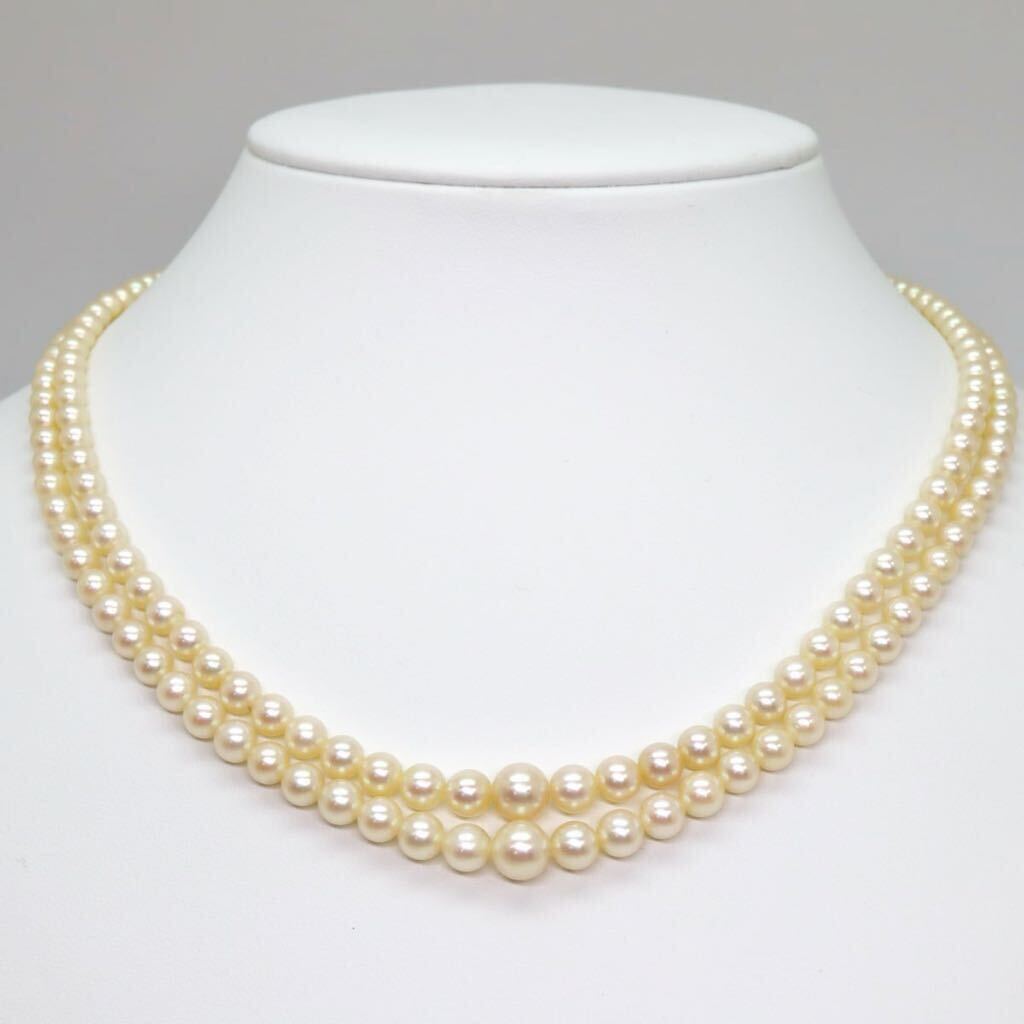 美品!!＊アコヤ本真珠2連ネックレス＊a 約27.5g 約43.0cm 約3.0~7.0mm あこや ベビー パール pearl necklace jewelry silver DH0/DH0_画像2