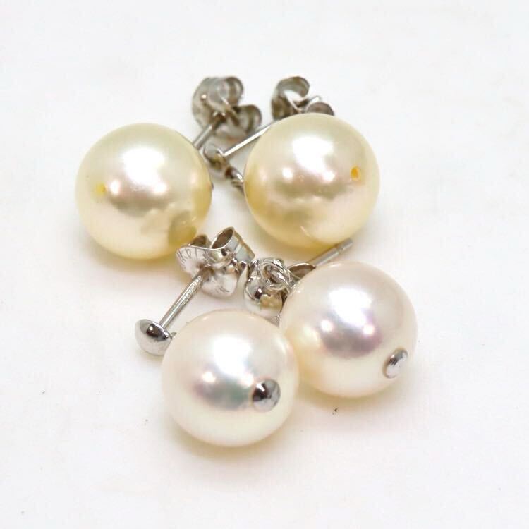 大珠!!＊Pt850/K14WGアコヤ本真珠ピアス2点おまとめ＊m 約5.1g 約8.0~9.0mm パール pearl ジュエリー earring pierce jewelry EA4の画像1