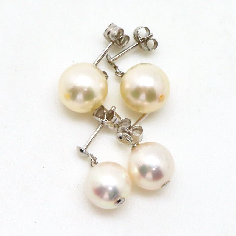 大珠!!＊Pt850/K14WGアコヤ本真珠ピアス2点おまとめ＊m 約5.1g 約8.0~9.0mm パール pearl ジュエリー earring pierce jewelry EA4の画像2