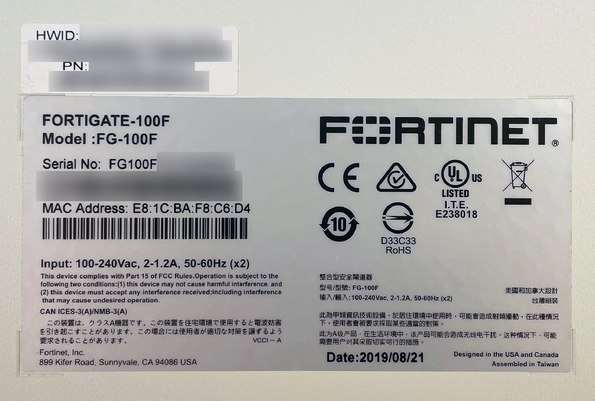 M◆FORTINET(フォーティネット)/UTM/ファイアウォール/FortiGate-100F/初期化済/ライセンス期限2025年6月16日/ファームウェアv6.4.12(1_画像6