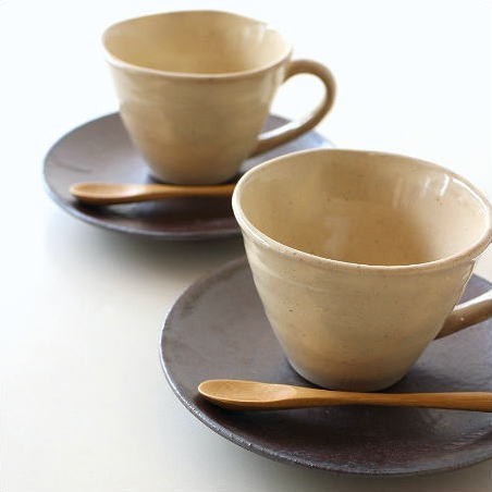 カップ＆ソーサー おしゃれ 陶器 和食器 コーヒーカップ セット 日本製 美濃焼 キナリカップ＆ソーサー2個セットの画像1