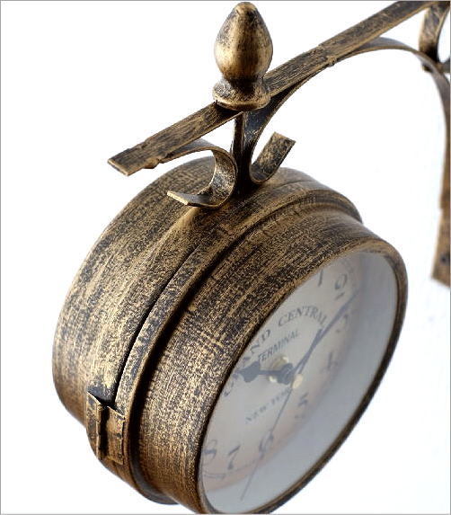 両面時計 おしゃれ 掛け時計 壁掛け時計 アイアン アンティーク調 エレガント レトロ 両面ウォールクロック GD_画像4