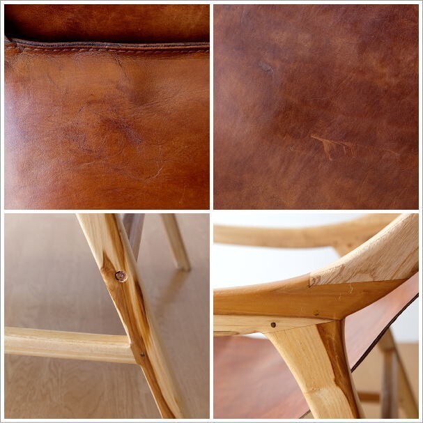 リビングチェア 椅子 チェアー アンティーク おしゃれ 本革 レザー チーク 無垢材 木製 天然木 本革のリラックスチェアー B_画像7