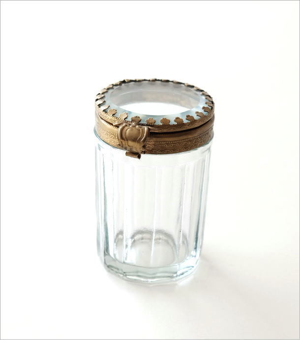 ガラスケース 綿棒入れ おしゃれ 小物入れ ガラス ふた付き ボックス 蓋付き アンティーク 真鍮 フラップ式 真鍮とガラスの綿棒ケース_画像5