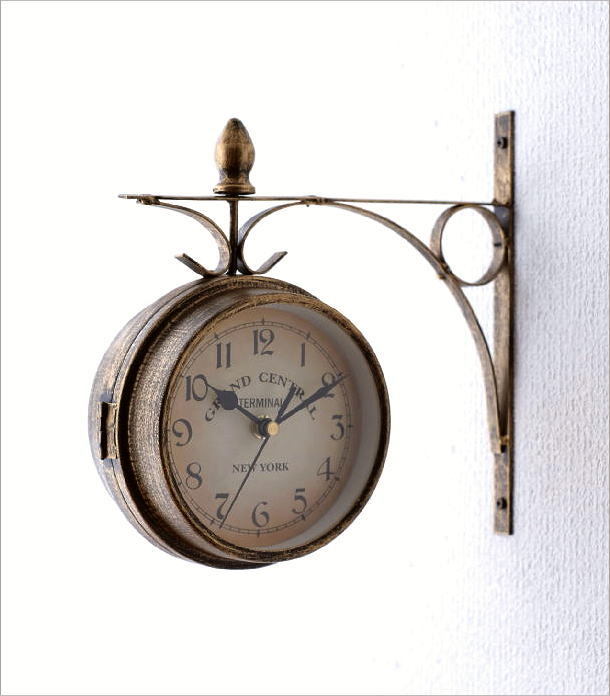 両面時計 おしゃれ 掛け時計 壁掛け時計 アイアン アンティーク調 エレガント レトロ 両面ウォールクロック GD_画像8