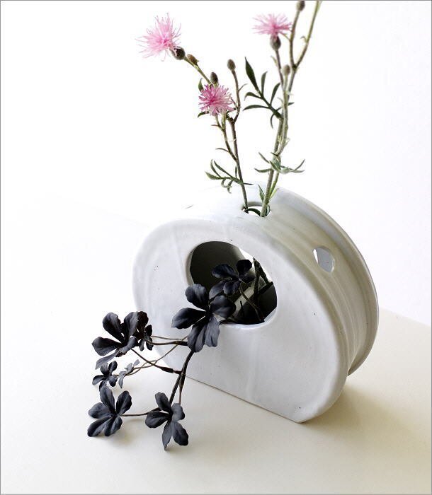  ваза керамика один колесо .. модный ваза для цветов цветок основа цветок inserting белый симпатичный Seto . сделано в Японии круг окно цветок inserting белый бесплатная доставка ( часть регион за исключением ) mkn3213