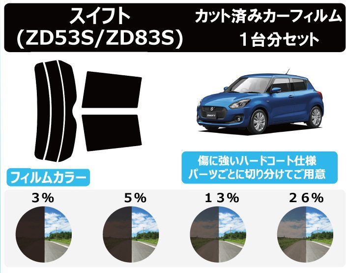 【ノーマルスモーク透過率3％】スズキ スイフト / スイフトハイブリッド ZD53S / ZD83S カット済カーフィルム リアセット_画像1