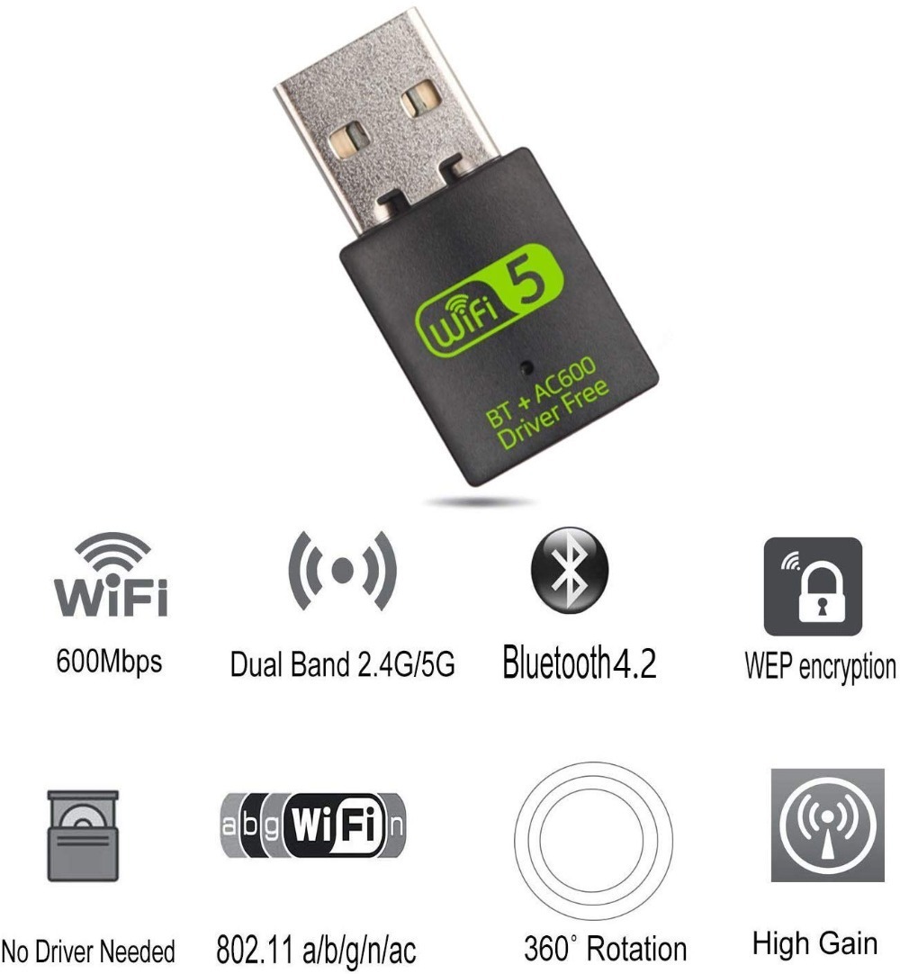 無線LAN Bluetooth 2in1 レシーバー USBアダプター Bluetooth5.0 WiFi 子機 2.4Ghz/5GHz 600Mps 中継機 ワイヤレス 高速 デュアルバンド_画像3