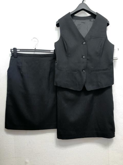 新品☆13号L♪黒系無地♪ベストスーツ♪2スカート♪事務服・会社制服☆b312