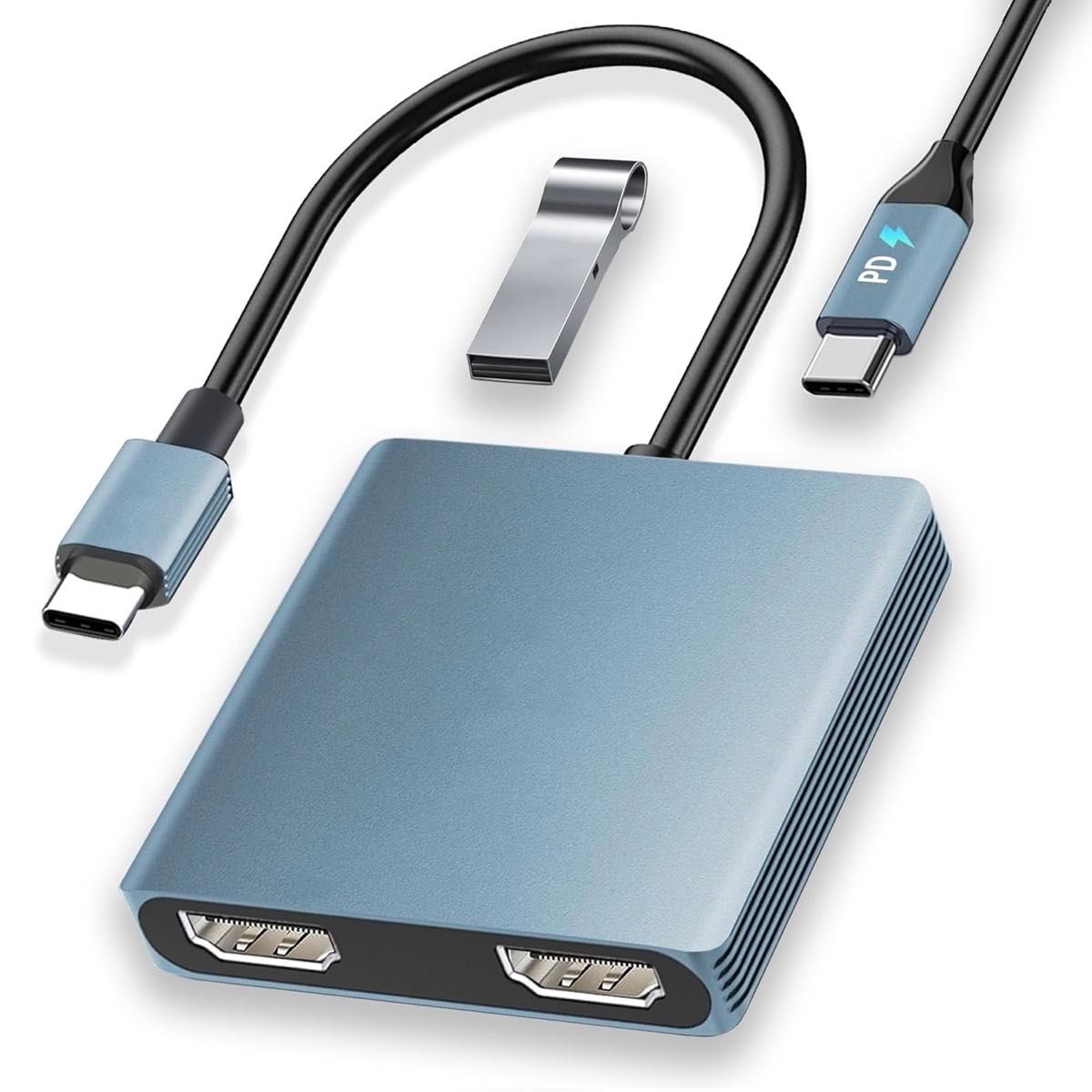 USB C HDMI 変換アダプター デュアル HDMI 3画面 4-in-1 ハブ HDMI 2ポートHDMI拡張