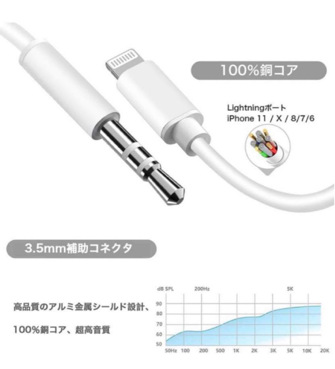 簡単便利★iPhone オーディオケーブル ライトニング to 3.5mm 白　ホワイト　スピーカー　ケーブル　
