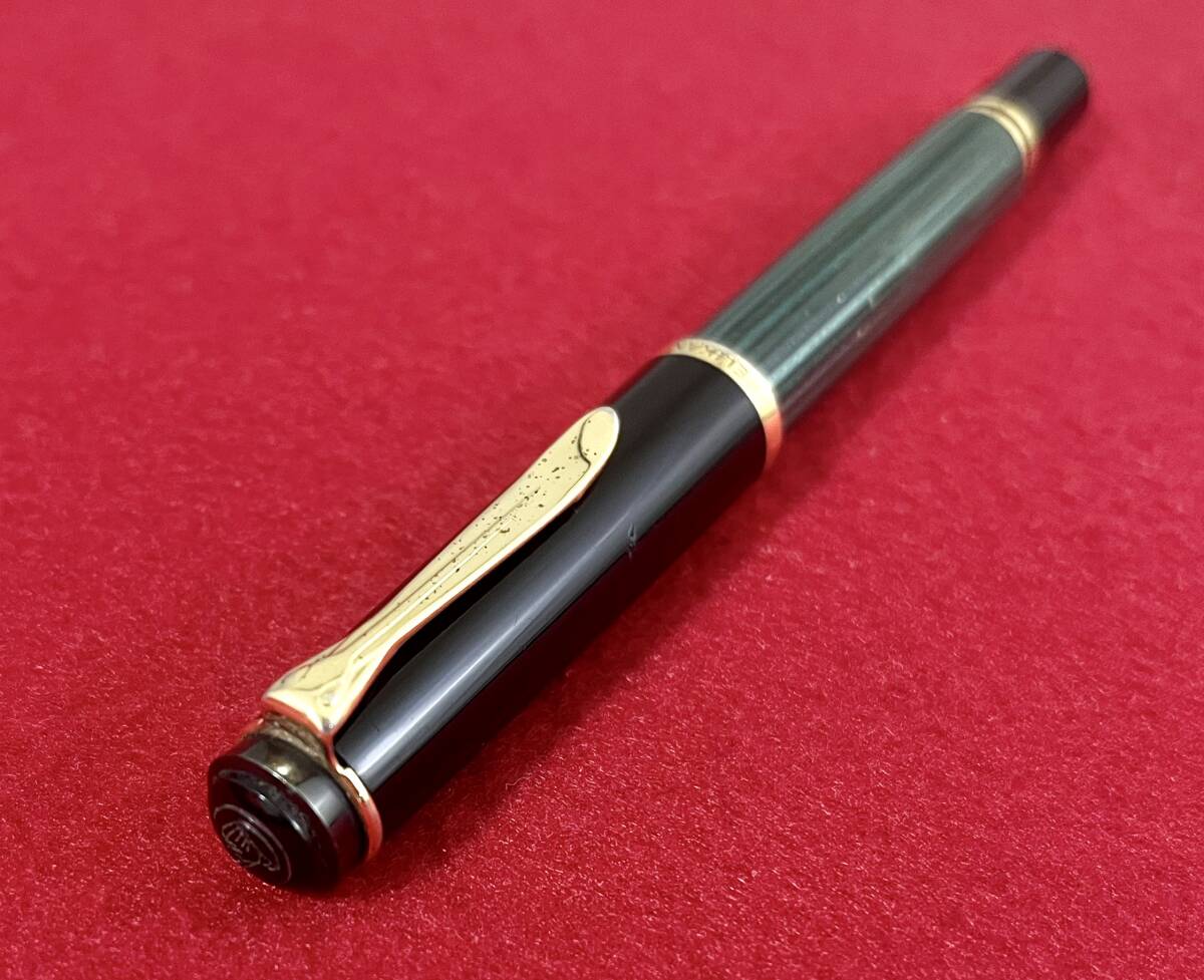 ■☆B) 万年筆 PELIKAN ペリカン ペン先 14C-585 グリーン×ブラック 緑縞 筆記用具 ★_画像6