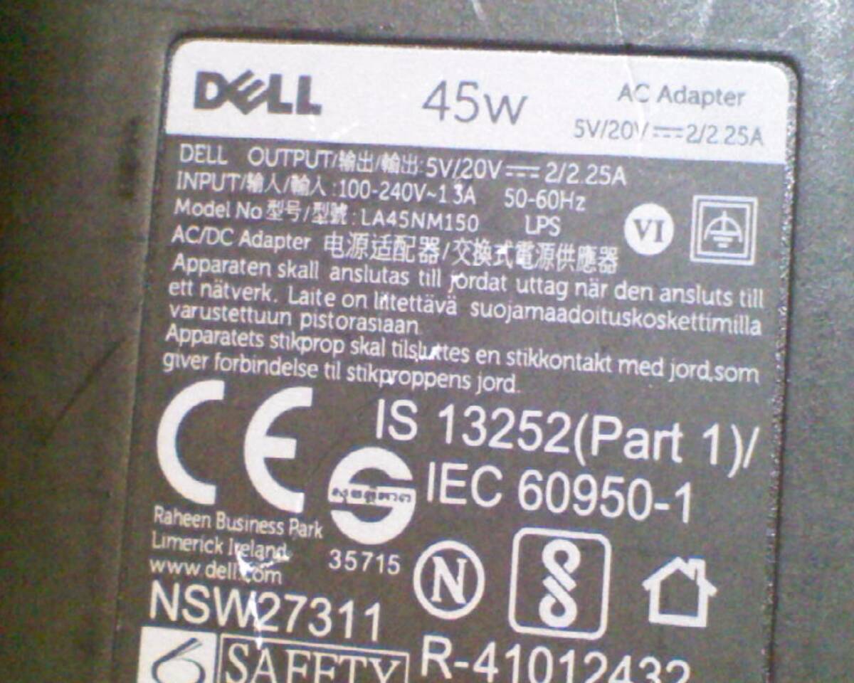 DELL 純正 45W 20v 2.25A ACアダプタ- /USBタイプＣコネクタ-/ LA45NM150_画像4