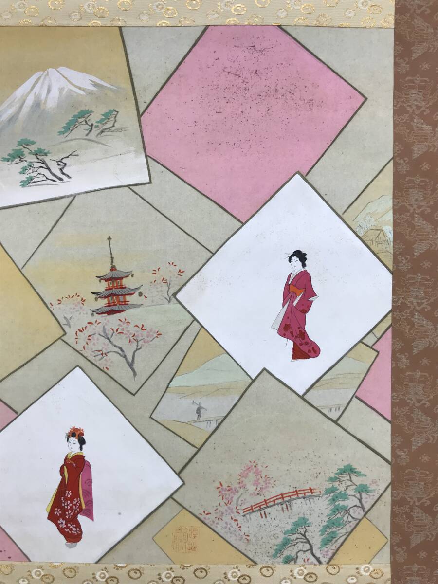  genuine work / middle .. manner / four season map / beautiful person map / Mt Fuji map / Sakura .. -ply . map / deer map / flowers and birds map / hanging scroll * Treasure Ship *AF-83