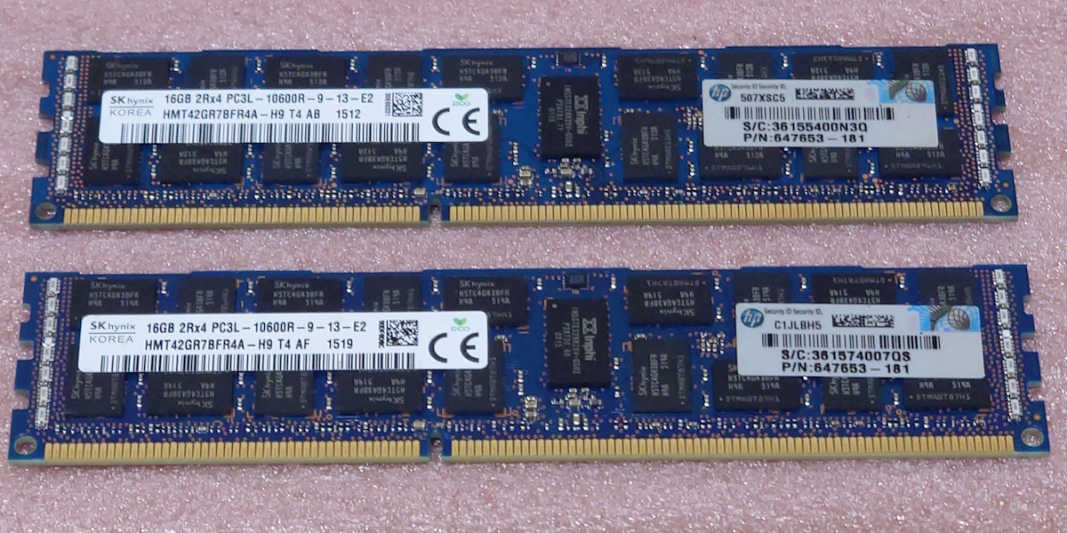★SK hynix HMT42GR7BFR4A-H9 2枚セット - PC3L-10600R/DDR3L-1333 ECC REG/Registered 240Pin DDR3 RDIMM 32GB(16GB x2) 動作品の画像1