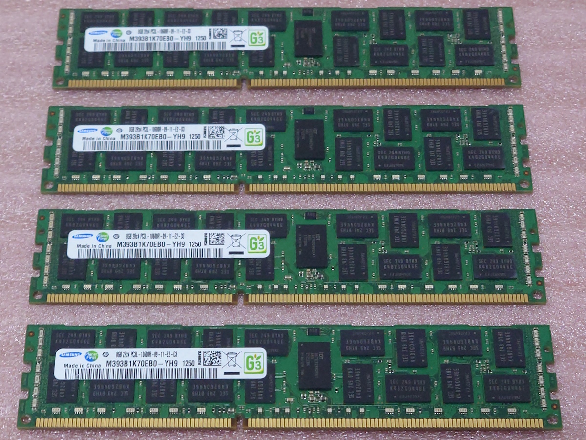 ＃Samsung M393B1K70EB0-YH9 4枚セット - PC3L-10600R/DDR3L-1333 ECC REG/Registered 240Pin DDR3 RDIMM 32GB(8GB x4) 動作品の画像1