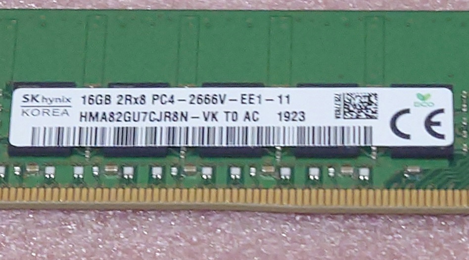 ♭SK hynix HMA82GU7CJR8N-VK - PC4-21300/DDR4-2666/PC4-2666V ECC Unbuffered 288Pin DDR4 UDIMM 16GB 動作品_画像3