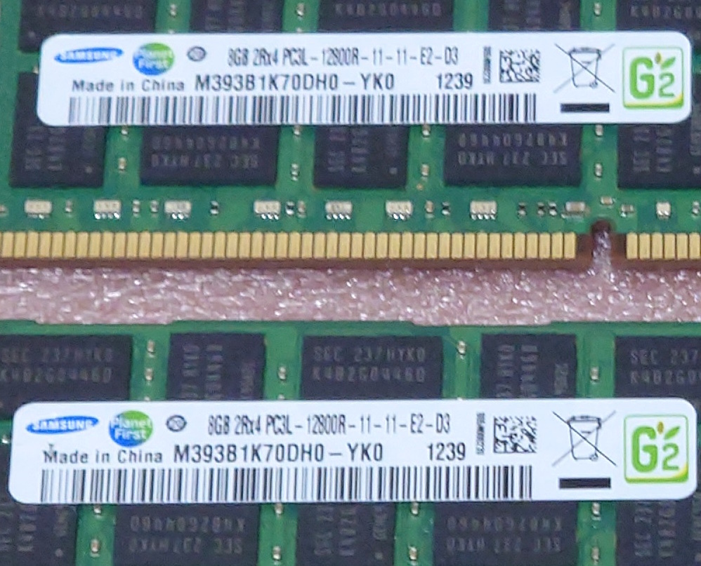 ○Samsung M393B1K70DH0-YK0 2枚セット - PC3L-12800R/DDR3L-1600 ECC REG/Registered 240Pin DDR3 RDIMM 16GB(8GB x2) 動作品_画像3