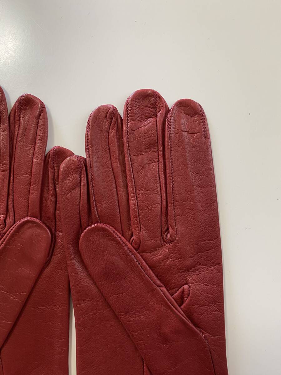 [ unused ] Italy made CERUMO ne-ta leather glove leather gloves red red silk lining size 6 half SERMONETA GLOVES