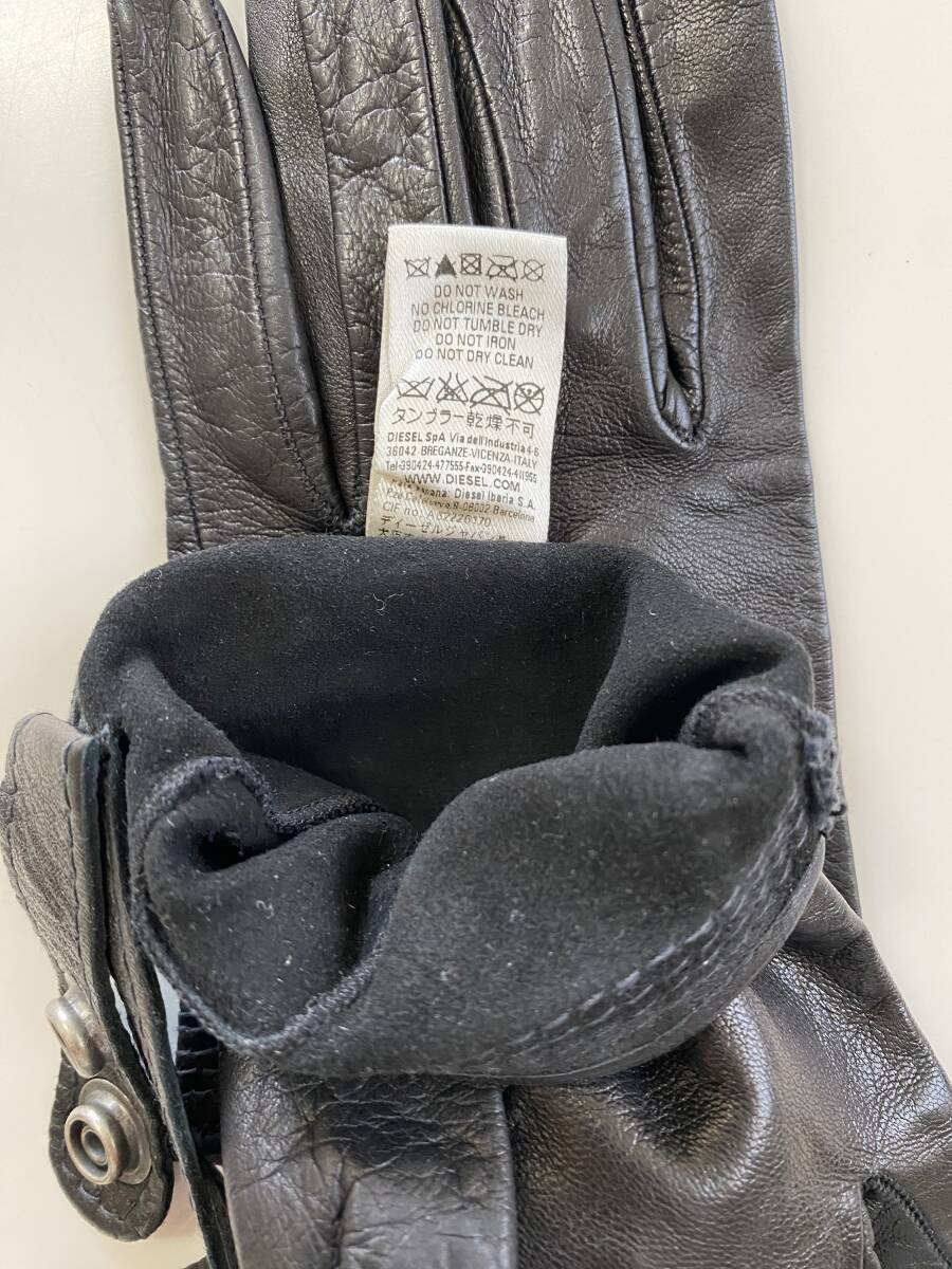 [ beautiful goods ] Italy made diesel DIESEL lady's leather glove black black leather gloves lining less size Ⅰ