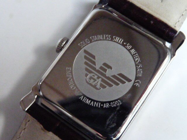 電池交換◆EMPORIO ARMANI エンポリオアルマーニ 腕時計 AR-0203 クオーツ アナログ スクエア 四角 ブラウン _画像8