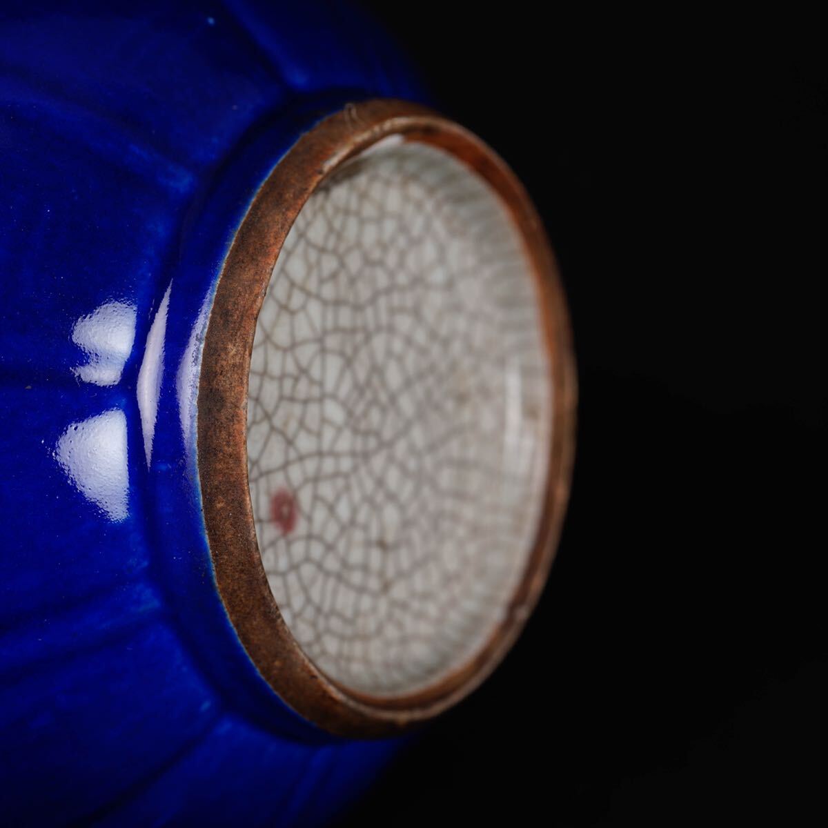 【後】HB001清代 藍釉荷花形蓋缶 古美術 骨董品 古玩 時代物 古道具 中国美術品 朝鮮美術品 日本美術品_画像5