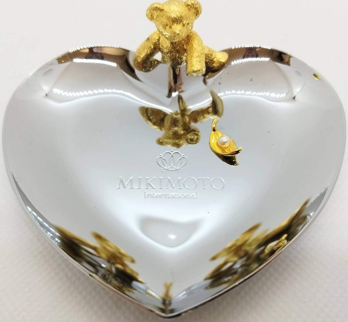 (SM1437) 【美品】 ミキモト MIKIMOTO ジュエリートレイ 小物入れ テディベア ベアー クマ くま パール 真珠 ハート型の画像1