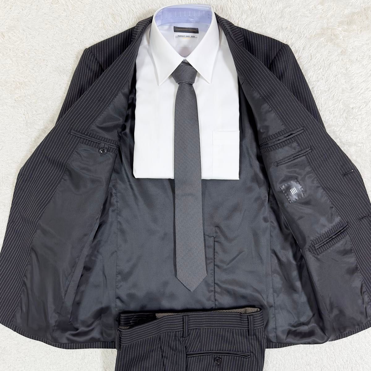 【美品】SUIT SELECT/スーツセレクト セットアップ スーツ ジャケット ストライプ ブラック 黒 Y5 M相当