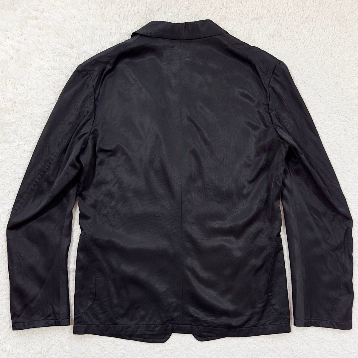 BEAMS/インターナショナルギャラリービームス コラボ 別注 テーラードジャケット 光沢 ブラック 黒 46 M位