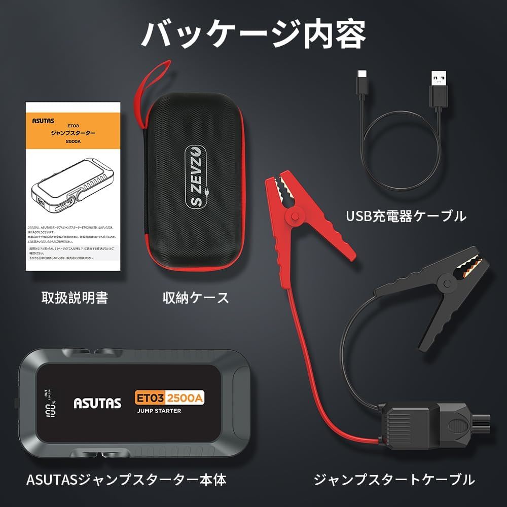 ジャンプスターター 21800mAh 大容量 2500Aピーク電流 12V_画像3