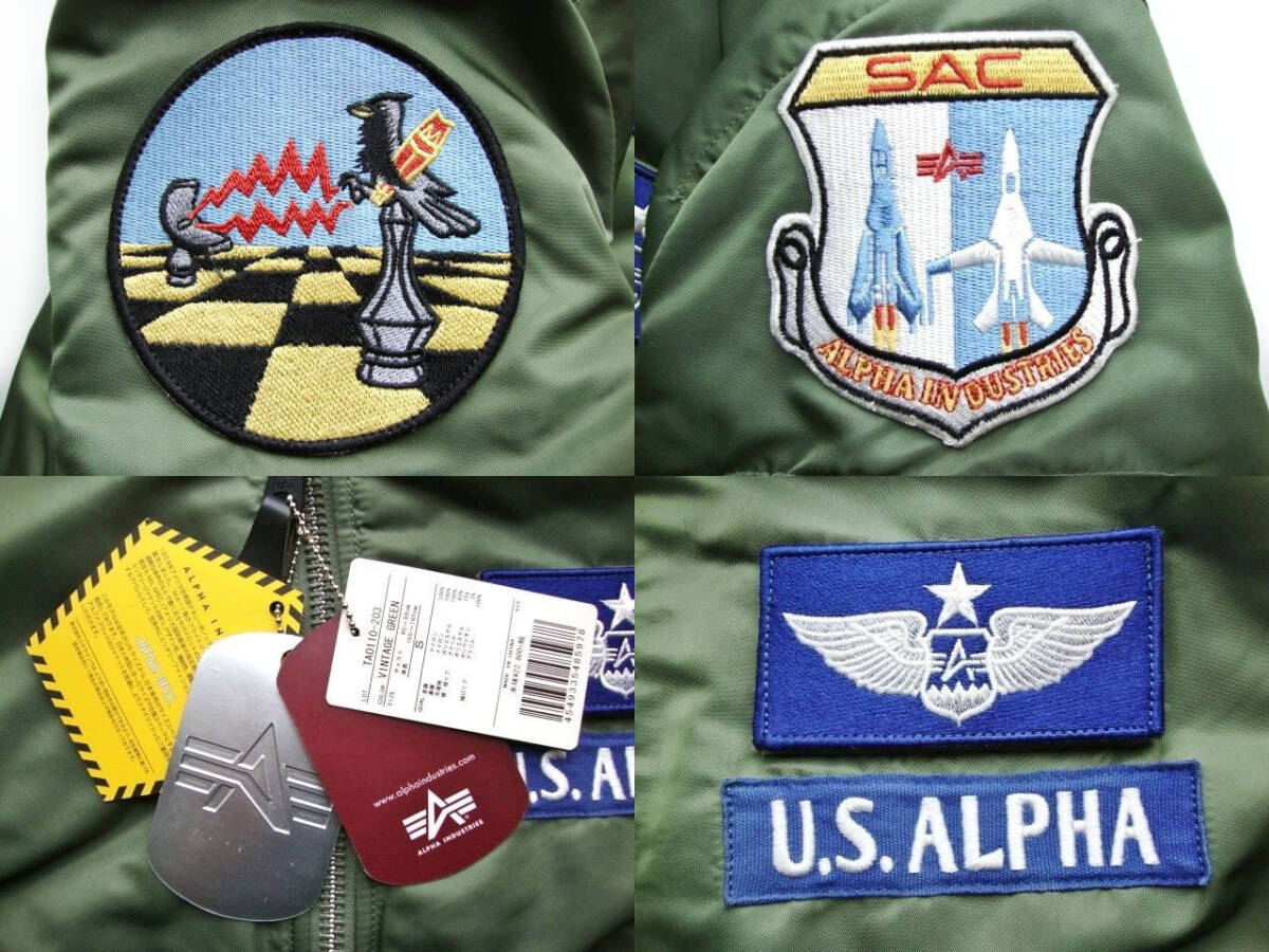 定価2.5万ALPHA TIGHT AIRCREW SAC MA-1ヴィンテージ グリーンSワッペン カスタム パッチ中綿フライト米軍ジャケットTA0110-203 空軍カーキ_画像2