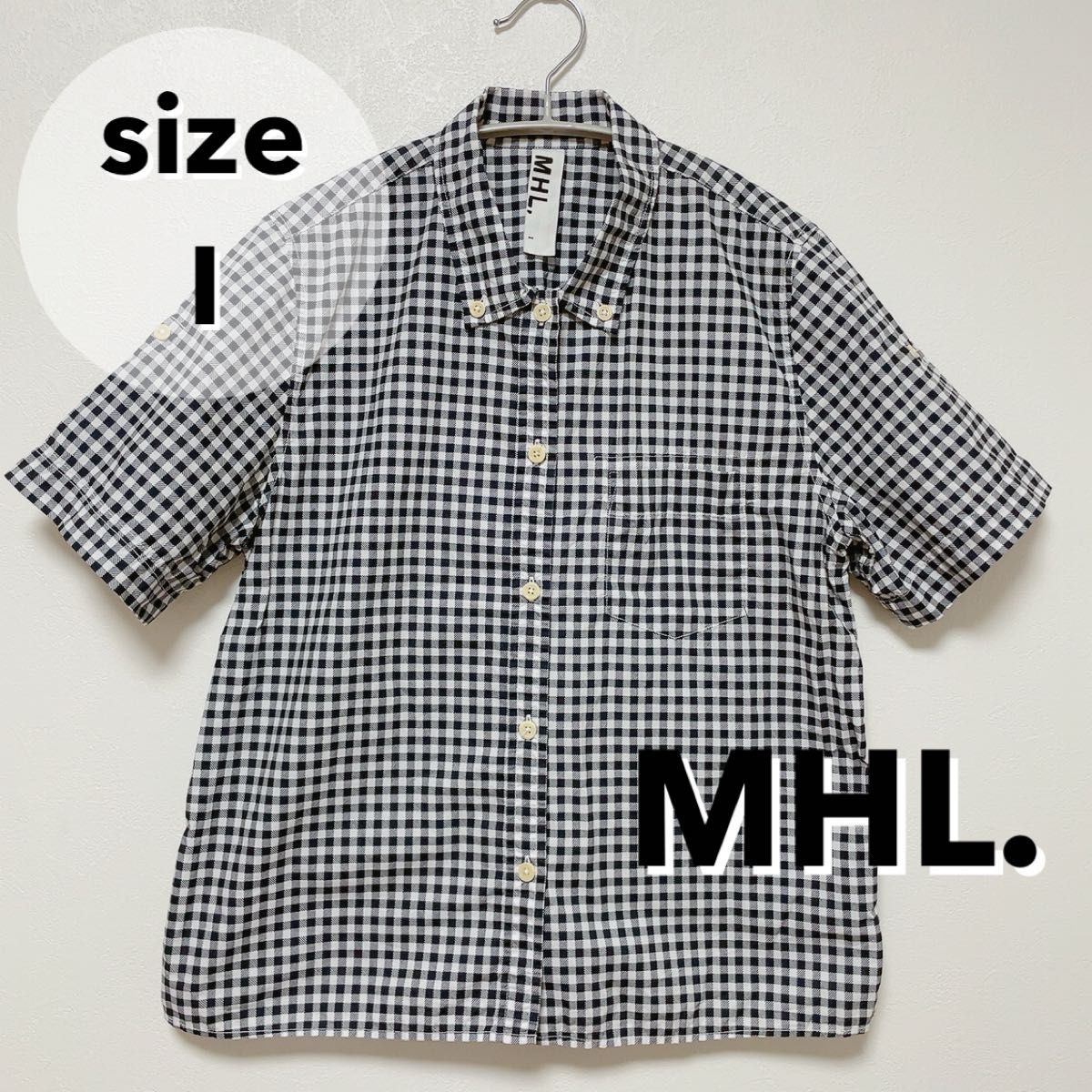 【美品】MHL マーガレットハウエル コットンブラウス シャツ ギンガムチェック  S  ボタンダウン