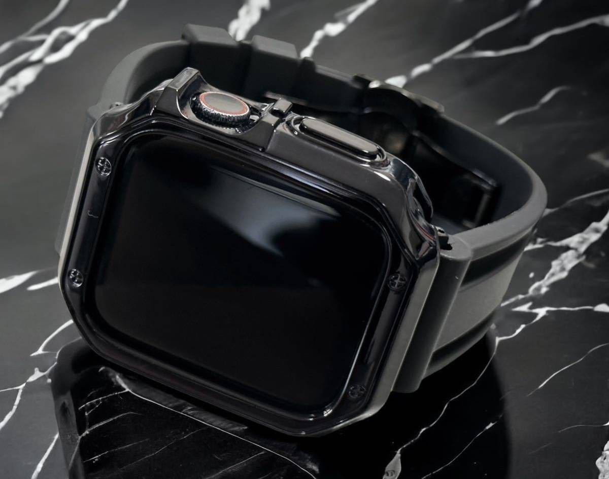 ブラック　Apple Watchバンド　ラバーベルト　38mm40mm41mm42mm44mm45mm49mm ultra ウルトラ SE.SE2 アップルウォッチ　ケース　カバー_画像4