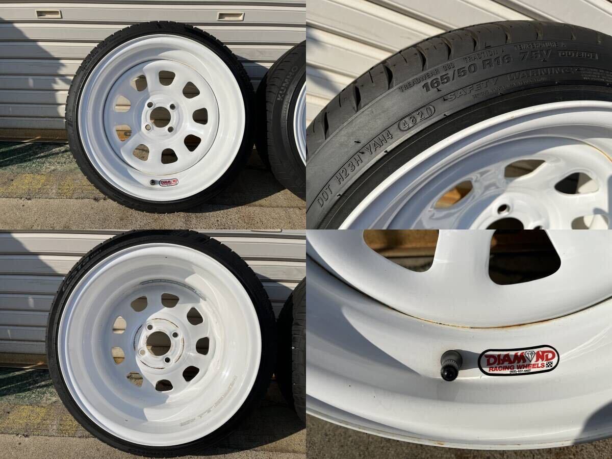 ダイヤモンドレーシング DIAMOND RACING 16インチ 8j +12 2本 8j 0 2本 4本セット PCD100 4H 165/50R16 鉄チン スチール 深リム 中古 売切_画像2