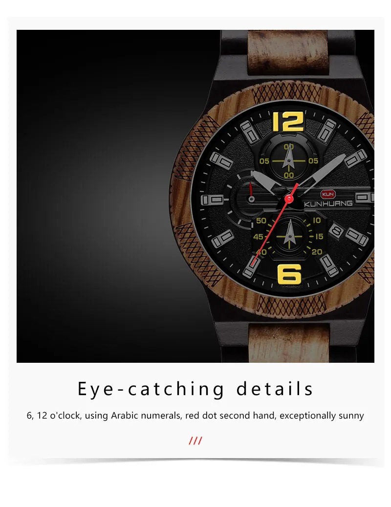 ■新品・未使用■木製腕時計 メンズ クォーツ ウォッチ ウッド クロノグラフ 日付表示 アナログ スポーツ ストップウォッチ_画像10