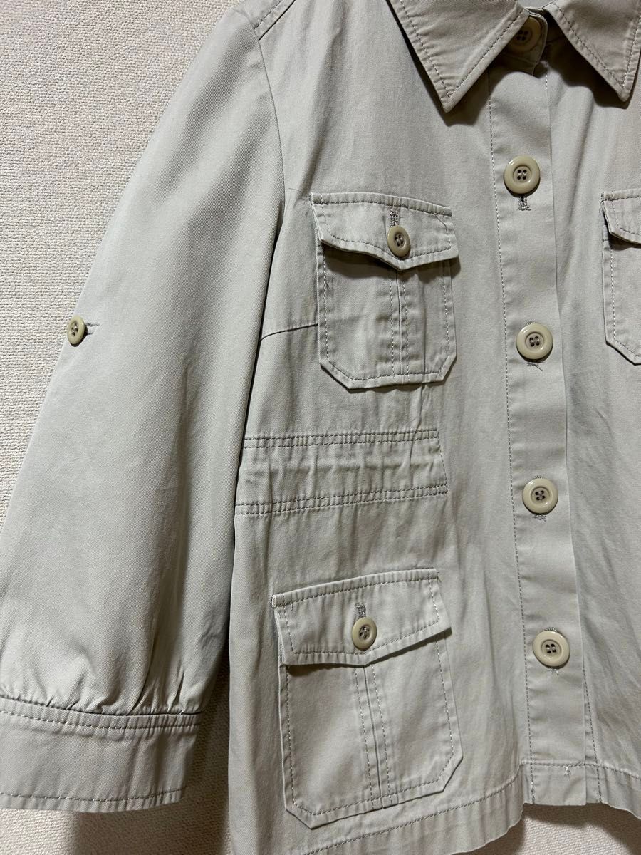 美品 インディヴィ サファリ ジャケット 七分袖 シャツ コットン ロールアップ ミリタリー サイズ40