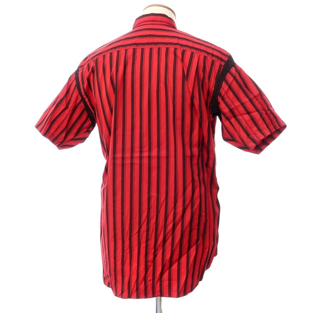 【未使用】コムデギャルソンシャツ 2022年春夏 製品染コットン ストライプ 半袖シャツ レッドxブラック【サイズM】の画像3
