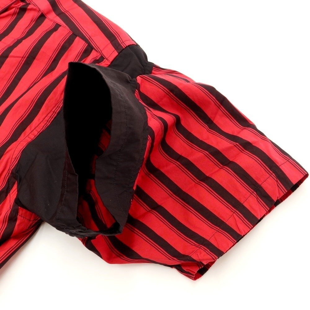 【未使用】コムデギャルソンシャツ 2022年春夏 製品染コットン ストライプ 半袖シャツ レッドxブラック【サイズM】の画像5