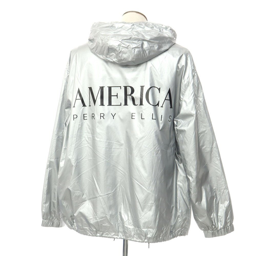 【中古】ペリーエリス アメリカ PERRY ELLIS AMERICA ナイロン フーデッド シェルジャケット シルバー【サイズXL】_画像3