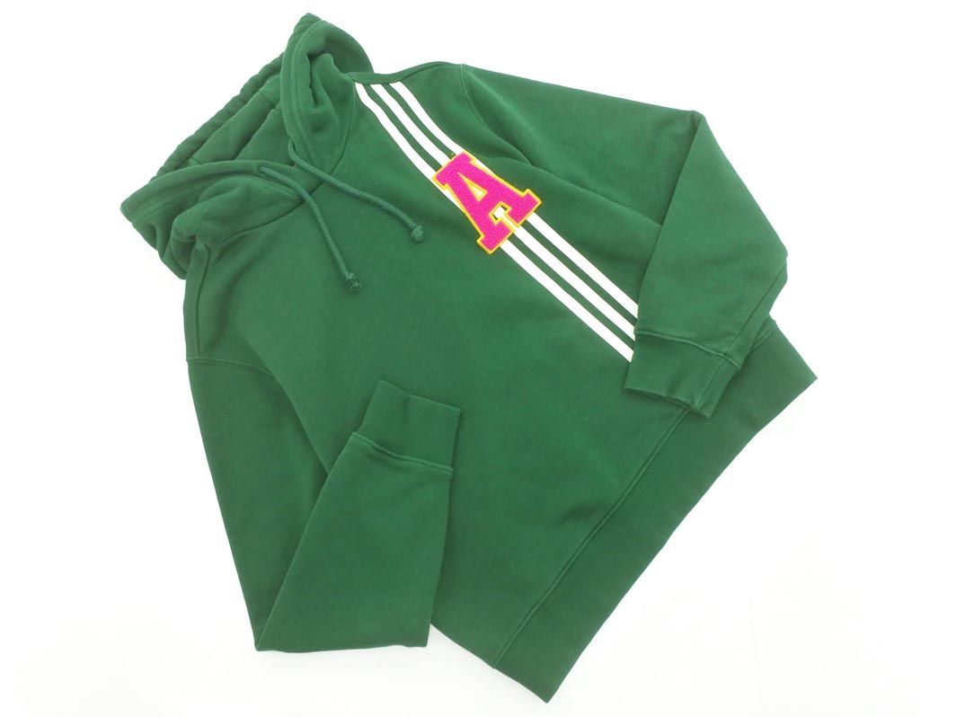 adidas originals アディダスオリジナルス アップリケ ショート丈 プルオーバー パーカー sizeM/緑 ■◇ ☆ eca1 レディース_画像1