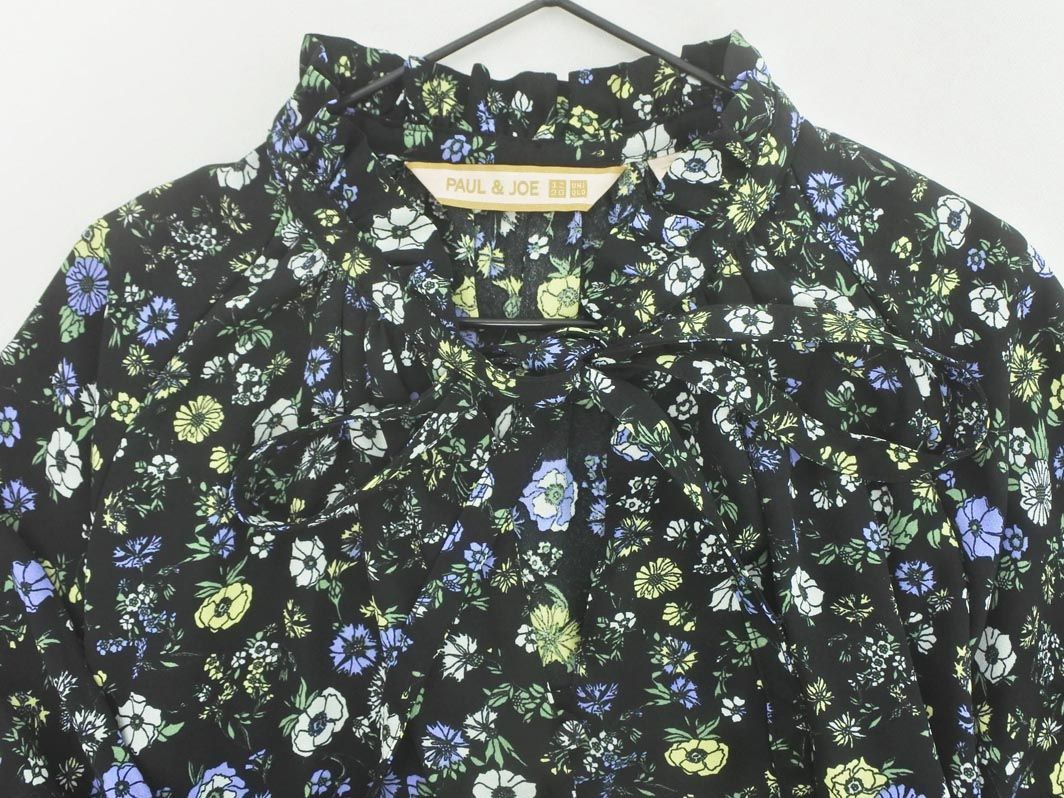 ネコポスOK UNIQLO ユニクロ PAUL&JOE シフォン 花柄 ブラウス シャツ sizeS/黒 ■◇ ☆ eca6 レディース_画像2