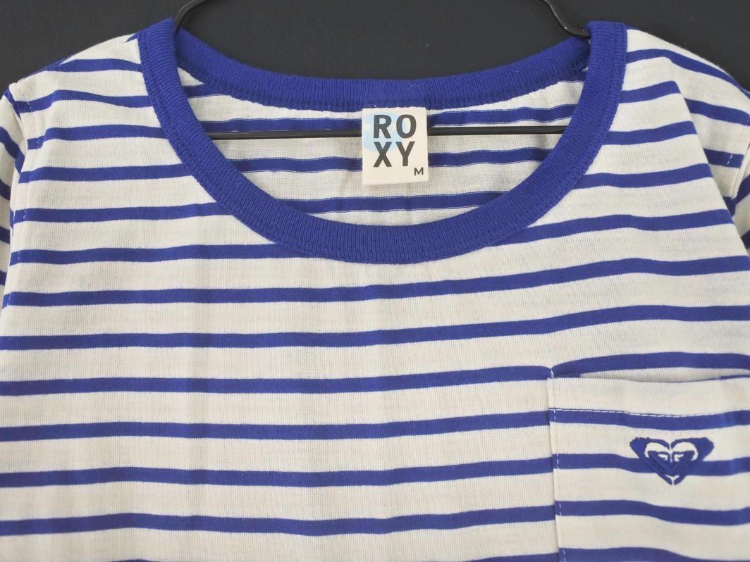 ROXY ロキシー ボーダー ロゴ 刺繍 Tシャツ sizeM/オフホワイトｘ青 ■◇ ☆ ecb2 レディースの画像2